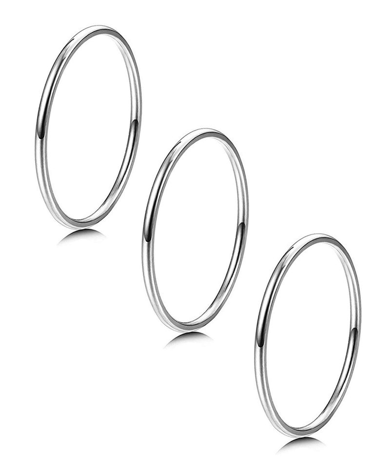 LOYALLOOK 3Pcs 1mm Thin 14K Gold Filled Stackable Rings For Women Non Tarnish Stainless Steel Plain Stacking Knuckle Thumb Pinky Statement Band Midi Rings Comfort Fit Size 3 to 10 Silver Tone - Image 1